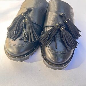 Johnston & Murphy Black Mules with Tassels